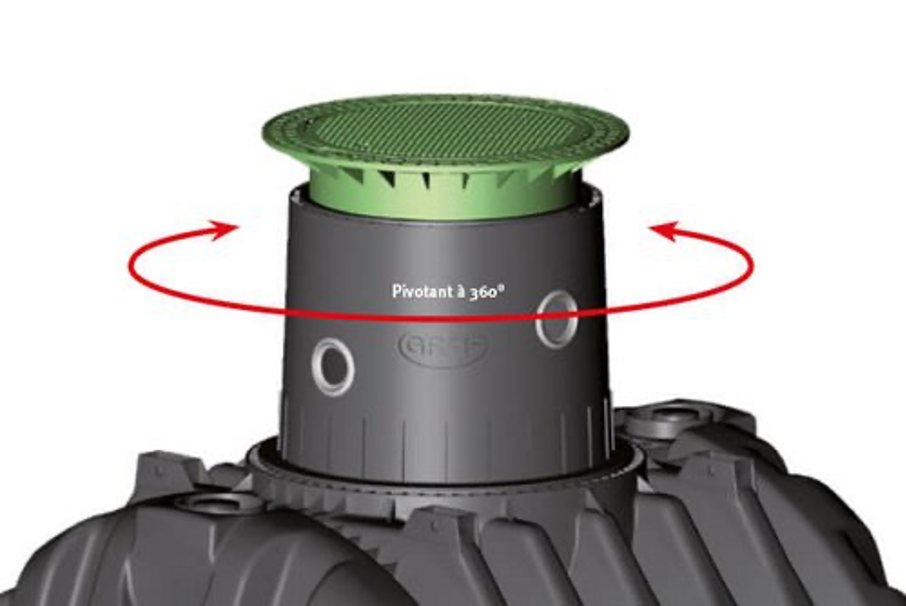 schéma explicatif du dôme pivotant cuve enterrée de récupération des eaux de pluie platine XL Sotra'O